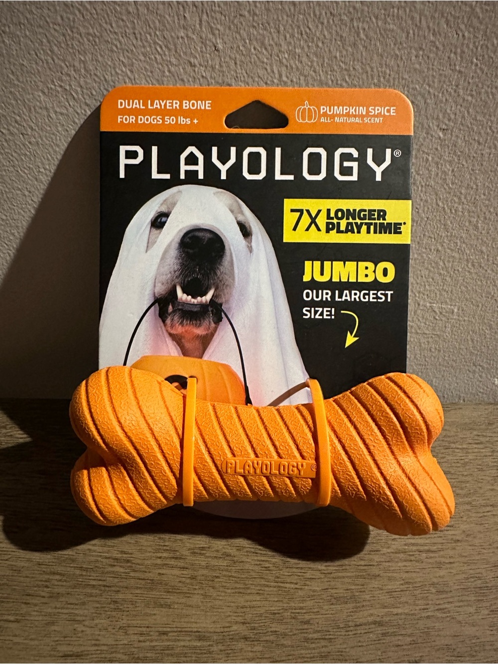 Playology ‘Pumpkin Spice’ Orange Dual-Layer Dog Bone Toy
